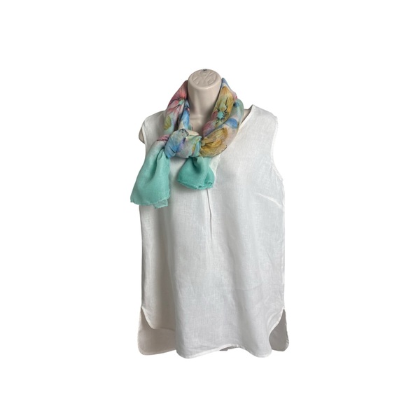 Ellen Tracy White 100% Linen Sleeveless V-Neck Blouse, Hi- Low Hem Size Small - Picture 5 of 8